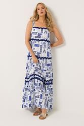 LTS Tall Women's Blue Postcard Print Maxi Dress | Long Tall Sally 1