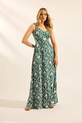 LTS Tall Women's Dark Green V-Neckline Floral Cotton Maxi Dress | Long Tall Sally  1