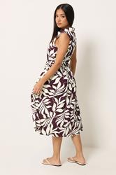 M&Co Petite Berry Purple Leaf Printed Sleeveless Midi Dress | M&Co 2