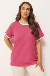 YOURS Plus Size Pink Contrast Trim T-Shirt | Yours Clothing 3