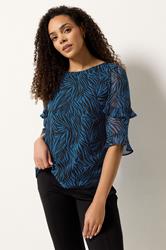 M&Co Blue & Black Swirl Print Frill Sleeve Blouse | M&Co 3