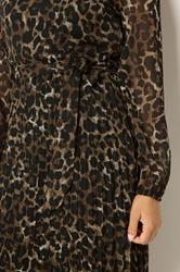 M&Co Petite Brown Leopard Print Pleated Chiffon Midi Dress | M&Co 4