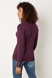 M&Co Berry Purple Button Turtle Neck Jumper | M&Co 2