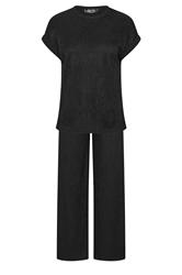 PixieGirl Petite Women's Set Black Textured Short Sleeve Top & Wide Leg Trousers | PixieGirl 5