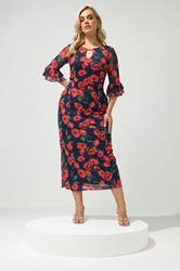 YOURS LONDON Plus Size Navy Blue Floral Keyhole Dress | Yours Clothing 3