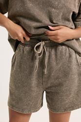 PixieGirl Petite Women's Set Chocolate Brown Acid Wash Cotton T-Shirt & Shorts | PixieGirl 5