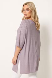 YOURS Plus Size Purple Ribbed Oversize T-Shirt | Yours Clothing 2