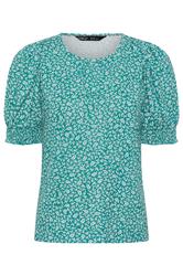 M&Co Petite Teal Green Ditsy Floral Puff Sleeve Top | M&Co 5