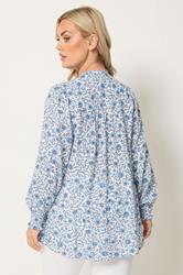 YOURS Plus Size Blue Floral Tie Neck Blouse | Yours Clothing 3