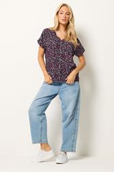 M&Co Berry Purple Ditsy Floral Print Button Front Blouse | M&Co 1