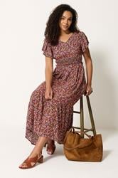 M&Co Pink Ditsy Floral Shirred Waist Maxi Dress | M&Co 1