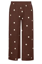 YOURS Plus Size Chocolate Brown Polka Dot Crinkle Trousers | Yours Clothing 5