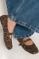 Brown Leopard Buckle Detail Mary Jane Flats In Wide E Fit | Yours Clothing 1