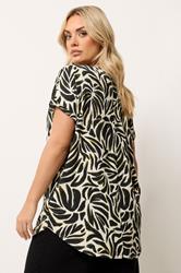 YOURS Plus Size Natural Brown Textured Abstract Tropic Notch Neck Top | Yours Clothing 2