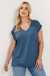 YOURS Plus Size Denim Blue Basic T-Shirt | Yours Clothing 1