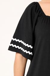 YOURS Plus Size Black Contrast Trim Square Neck T-Shirt | Yours Clothing 4