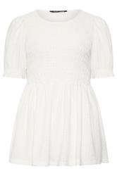 YOURS Curve White Broderie Anglaise Shirred Puff Sleeve Top