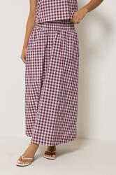PixieGirl Petite Women's Plum Purple Gingham Cotton Shirred Maxi Skirt | PixieGirl 1