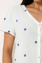 M&Co Petite White Floral Embroidered Cotton Short Sleeve Blouse | M&Co 4