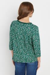 M&Co 2 PACK Teal Blue Floral Print & Plain Lace Trim Cotton T-Shirts | M&Co 5