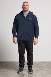 JACK & JONES Big & Tall Navy Blue Zip Through Print Hoodie | BadRhino 1