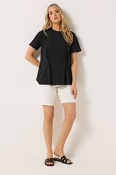 LTS Tall Women's Black Pleat Front Cotton T-Shirt | Long Tall Sally 1