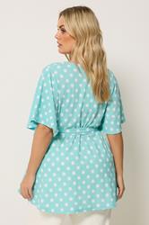 YOURS Plus Size Blue Polka Dot Print Wrap Top | Yours Clothing 2