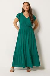 YOURS Plus Size Teal Green Shirred Crinkle Maxi Dress | Yours Clothing 3
