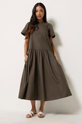 PixieGirl Petite Women's Chocolate Brown Cotton Poplin Maxi Dress | PixieGirl 3