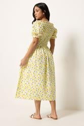 PixieGirl Petite Women's Yellow Lemon Shirred Midi Dress | PixieGirl 2