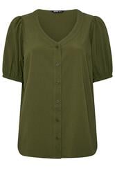 YOURS Plus Size Khaki Green Button Textured Blouse | Yours Clothing 5