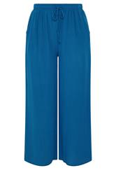 YOURS Curve Cobalt Blue Crinkle Texture Wide Leg Trousers