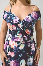 YOURS LONDON Plus Size Navy Blue Bardot Floral Skater Dress | Yours Clothing 4