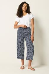 M&Co Navy Blue Abstract Print Wide Leg Culottes | M&Co 3