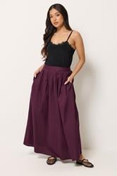 PixieGirl Petite Women's Burgundy Red Poplin Cotton Maxi Skirt | PixieGirl 1