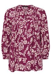EVANS Plus Size Berry Red Floral Pintuck Tie Neck Blouse | Evans 6
