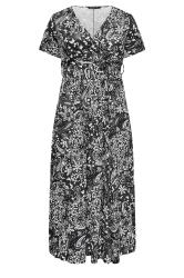 YOURS Curve Plus Size Black Leaf Print Wrap Maxi Dress | Yours Clothing