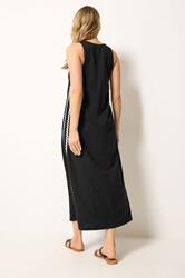 LTS Tall Black Swirl Trim Cotton Sleeveless Midi Dress | Long Tall Sally 2
