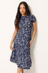 PixieGirl Petite Navy Blue Spot Print Midi Dress | PixieGirl 3