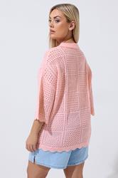 LIMITED COLLECTION Plus Size Pink Crochet Knitted Shirt | Yours Clothing 4