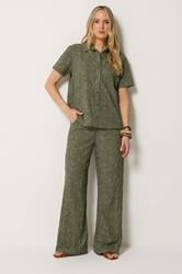 LTS Tall Women's Set Olive Green Floral Embroidered Shirt & Trousers | Long Tall Sally  3