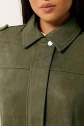 M&Co Petite Khaki Green Faux Suede Bomber Jacket | M&Co 4