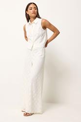 PixieGirl Petite Women's Set White Lace Lined Shirt & Wide Leg Trousers | PixieGirl 1