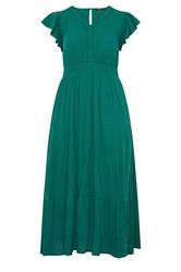 YOURS blauwgroene maxi-jurk met smokwerk en kreukeleffect