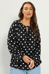 YOURS Plus Size Black Polka Dot Print Blouse | Yours Clothing 1