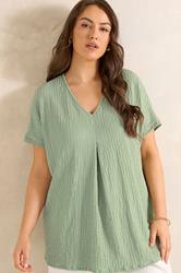 EVANS Plus Size Sage Green Plisse Pleat Top | Evans 3