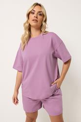 YOURS Plus Size Set Purple Sweat T-Shirt & Short | Yours Clothing 3