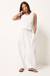 PixieGirl Petite Women's Set White Cotton Cheesecloth Top & Balloon Trousers | PixieGirl 3