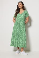M&Co Green Floral V-Neck Midi Dress | M&Co 1