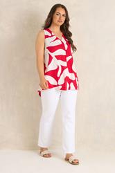 EVANS Plus Size Red Abstract Premium Linen Vest Top | Evans 2